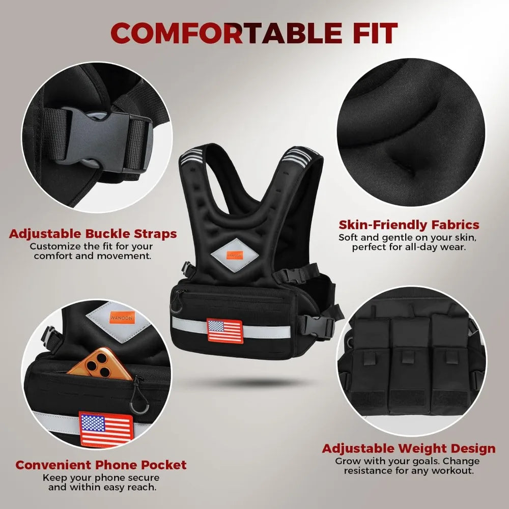 Adjustable Weighted Vest 6-30lb for Men & Women with Pockets & Reflective Strips for Walking, Running, Hiking, Workout