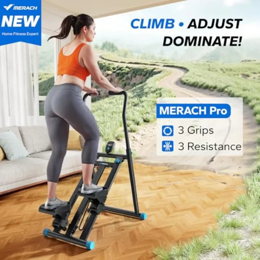 Home gym stair stepper: steel construction, black finish, 3-level resistance for compact folding cardio training with adjustabl