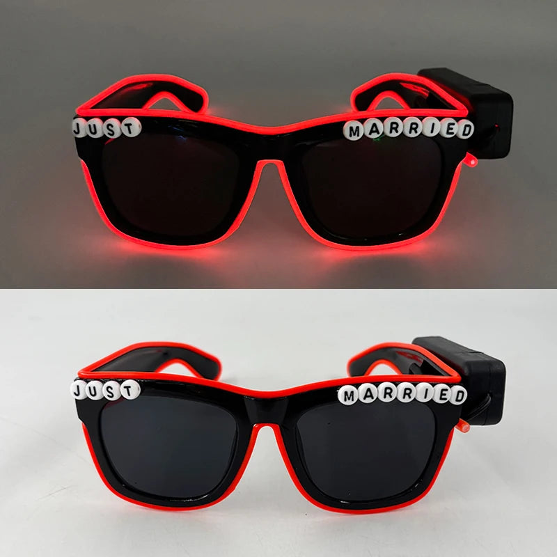 Glowing Just Married Glasses LED Heart Sunglasses Romantic Eyewear for Wedding Couple Lovers Bridal Party