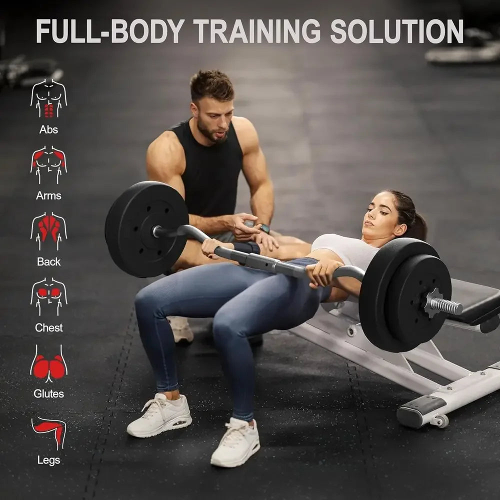 55-Pound Curling Bar Set with Weights for Home Gym Strength Training