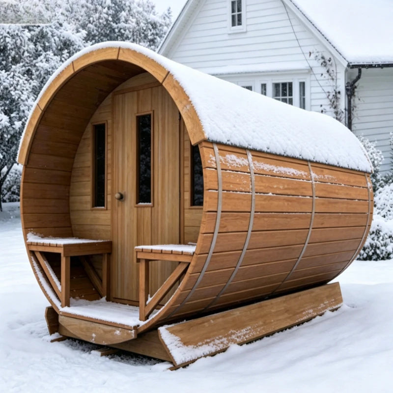 Customized Sauna Wood Burning with Half Glass Wall Offering Home Spa Comfort Outdoor 2 Person Wooden Outdoor Sauna