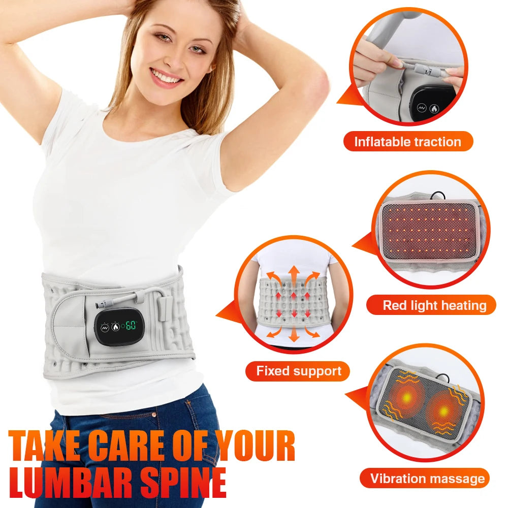 Inflatable Heating Vibration Massage Belt USB Rechargeable Waist Support Back Airbag Abdomen Comfort Device
