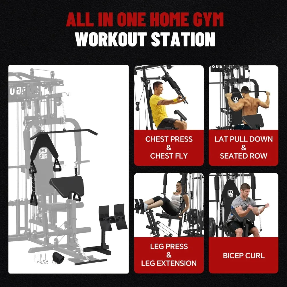 All in One Home Gym System Workout Station, Multi-Function Smithe Machine Power Cage with Cable Crossover System,, Customized