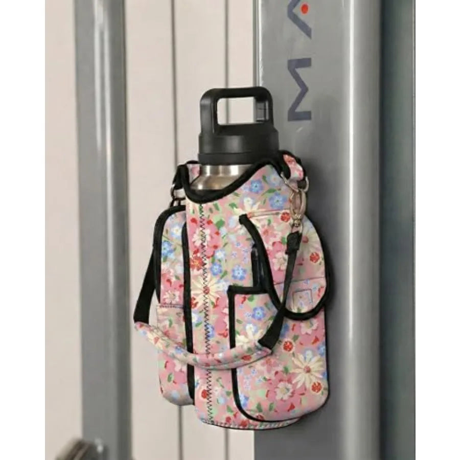 Magnetic Gym Bag for Women Men, Neoprene Water Bottle Carrier Bag with Strap fits 18-40oz, Crossbody Bag with Pockets