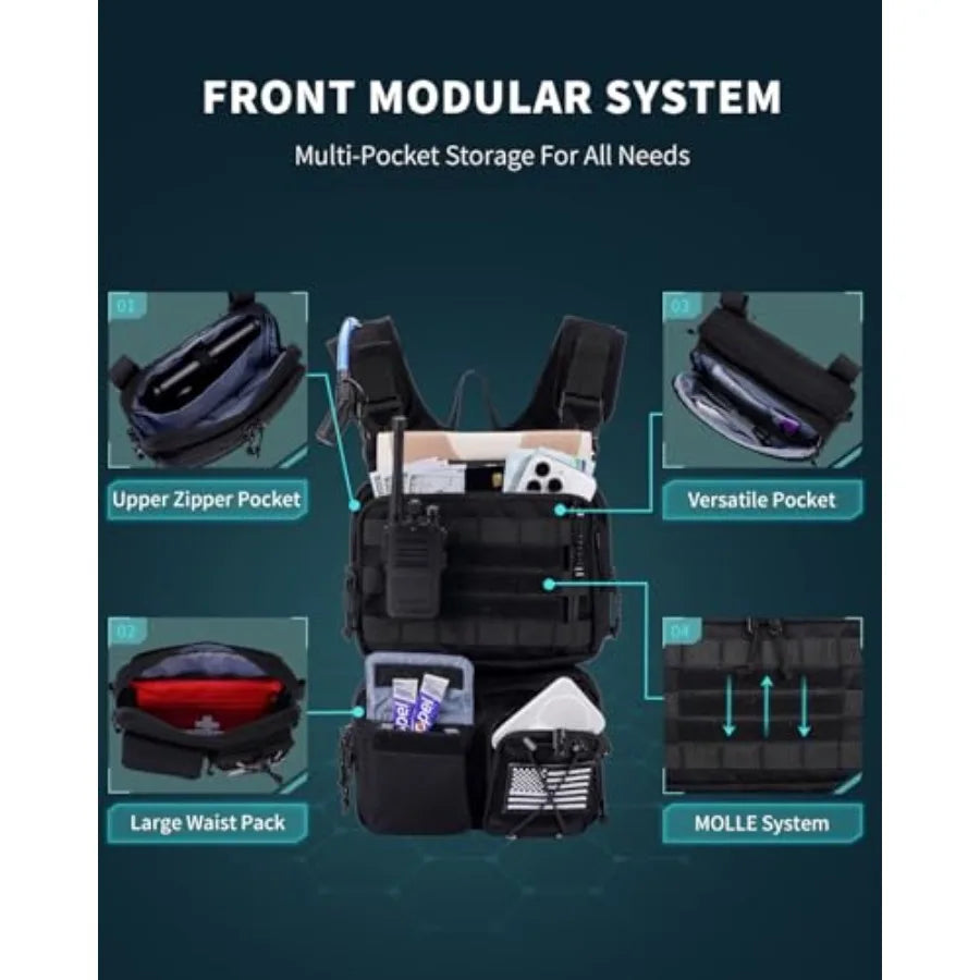 3-in-1 Running Vest with 2L Water Bladder, Lightweight Tactical Hydration Backpack with Detachable Waist Pack, Reflective Chest