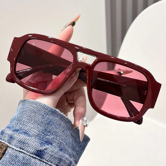 Fashion Double Bridges Square Sunglasses Women Candy Color Retro Wide Legs Men Sun Glasses Shades UV400