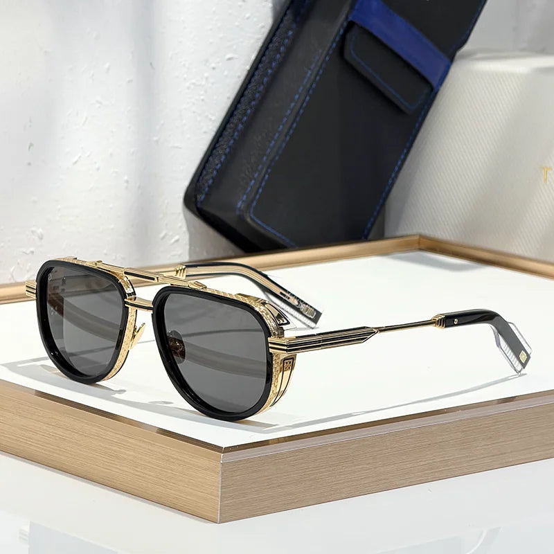 NEVERA Luxury Craft Black Sliver Double Bridge Pilot Sunglasses for Men Original High Street Top Quality Alloy Solar Glasses