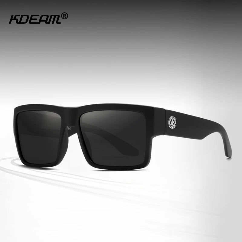 KDEAM All Black Polarized Sunglasses Unisex Square Shaped Polarizing Lens Wide Legged Sun Glasses Fishing Driving Men's Shades