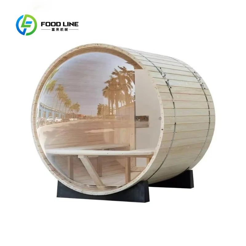 Customized Sauna Wood Burning with Half Glass Wall Offering Home Spa Comfort Outdoor 2 Person Wooden Outdoor Sauna