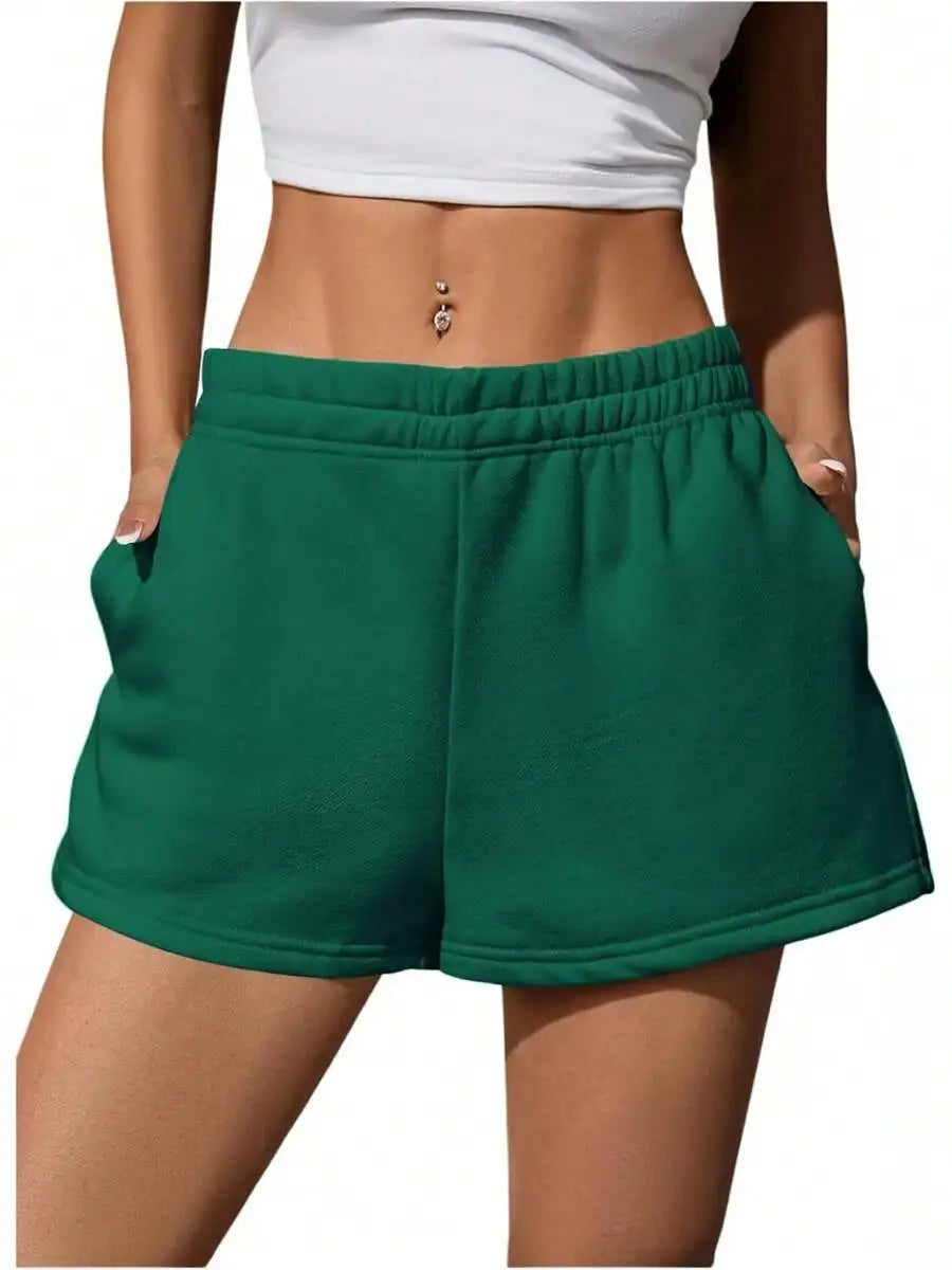 Womens High Waist Elastic Sweat Shorts With Pockets Casual Lounge Running Yoga Shorts