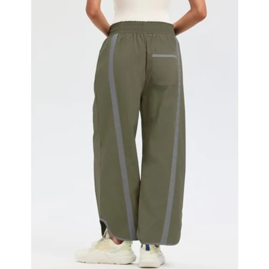 AKEWEI Womens Baggy Wide Leg Pants Summer Casual Elastic Waisted Contrast Color Workout Y2k Track Pants with Pockets