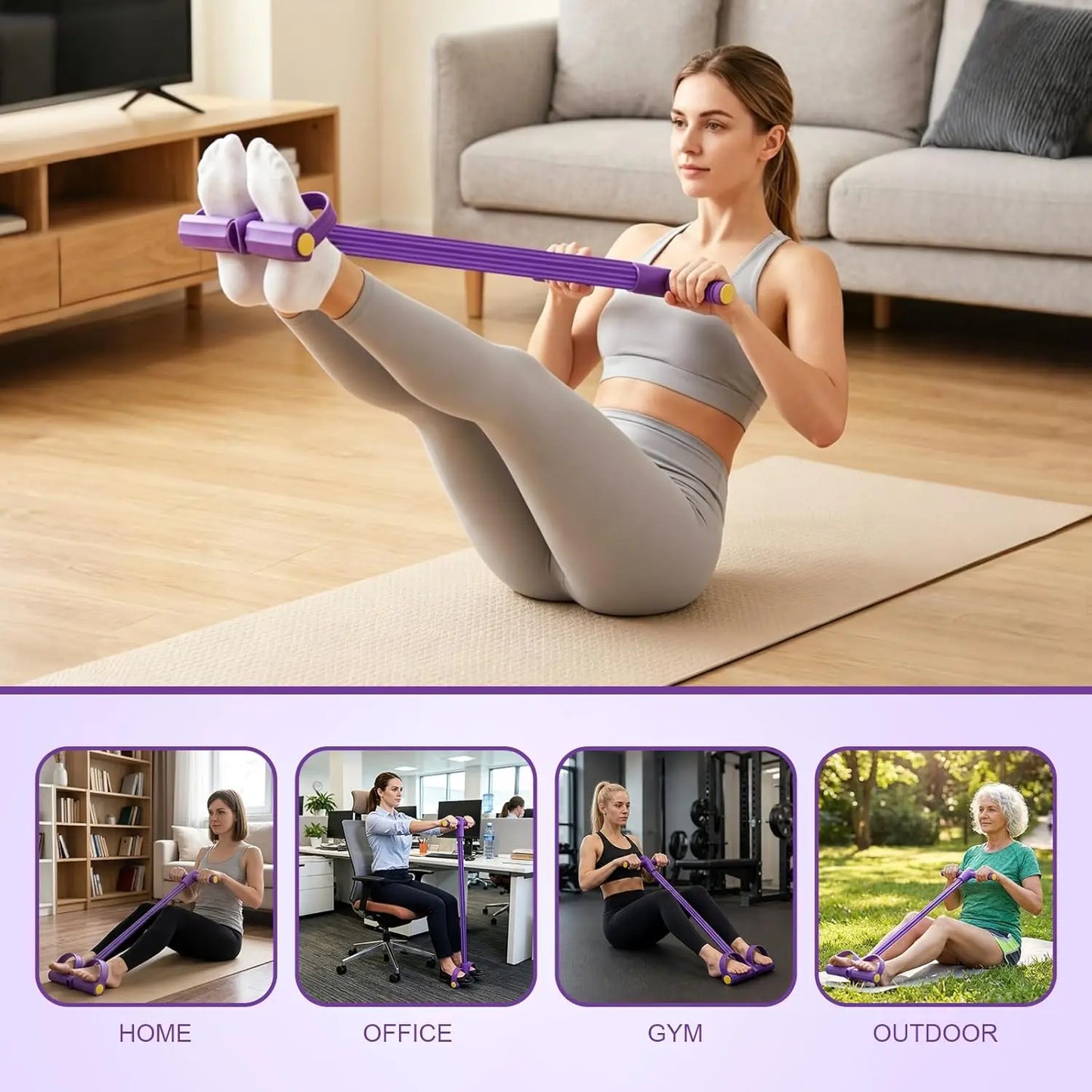 6-Tube Elastic Yoga Pedal Pull Rod Resistance Band - Multi-functional Pedal Pull Rope Resistance Band, Pedal Ankle Puller, TPE Fitness Equipment for Sit-ups, Yoga Stretching and Slimming Training Fitness Equipment, Suitable f