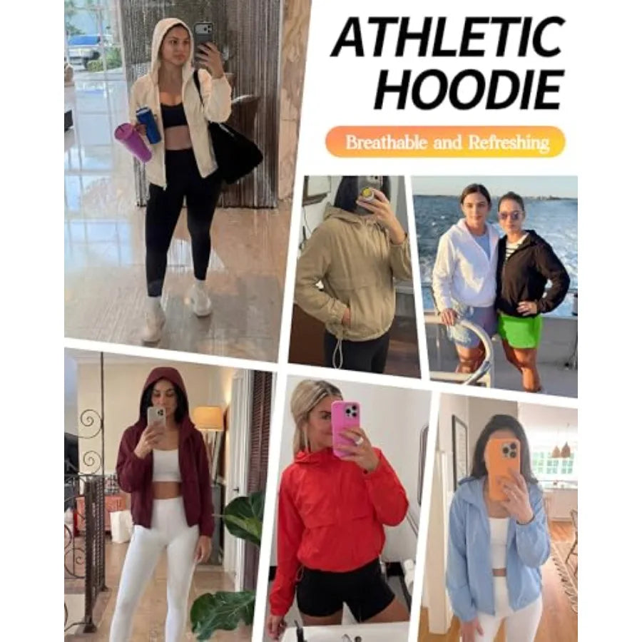 Locachy Women's Lightweight Athletic Workout Hoodie Long Sleeve Full Zip Gym Running Outdoor Jacket