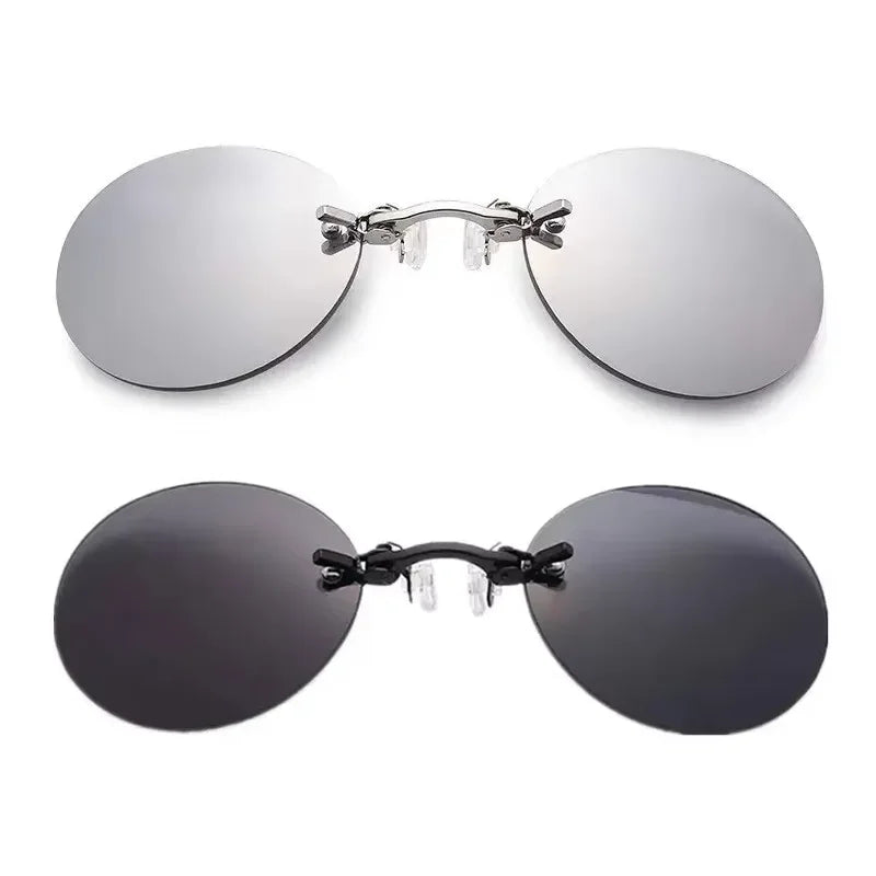 1-2PCS Clip On Nose Glasses Round Rimless Matrix Morpheus Sunglasses Mini Frameless Vintage Men Eyeglasses UV400