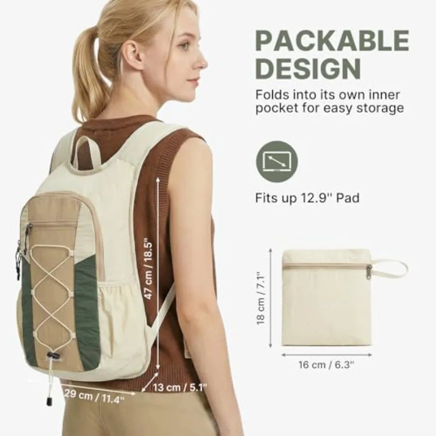 20L Hiking Backpack Lightweight Daypack with Phone Pocket Small Packable Foldable Hiking Bag for Women Men, Green+Beige