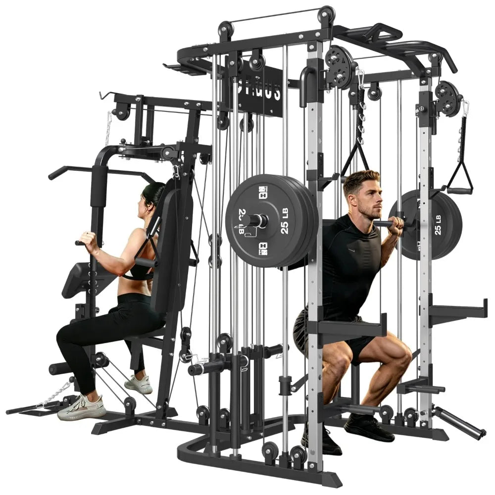 All in One Home Gym System Workout Station, Multi-Function Smithe Machine Power Cage with Cable Crossover System,, Customized