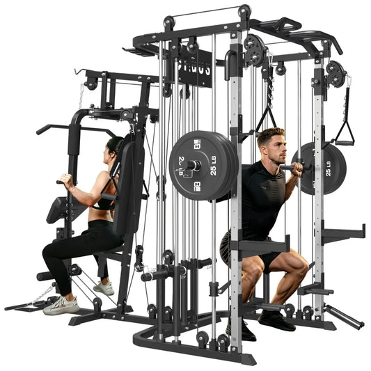 All in One Home Gym System Workout Station, Multi-Function Smithe Machine Power Cage with Cable Crossover System,, Customized