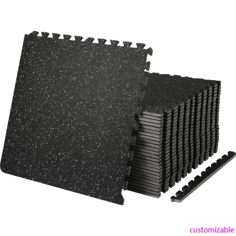 0.56Inch 100sq.ft 25 Tiles Gym Flooring Rubber Top EVA Foam Interlocking Puzzle Workout Mats Black Gray