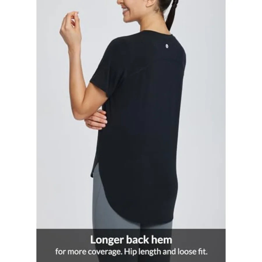 Women's Short Sleeve Workout Shirts Tops Athletic Yoga Running Shirts Loose Fit with Side Slits Quick Dry T-Shirts