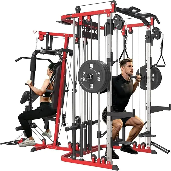 All in One Home Gym System Workout Station, Multi-Function Smithe Machine Power Cage with Cable Crossover System,, Customized