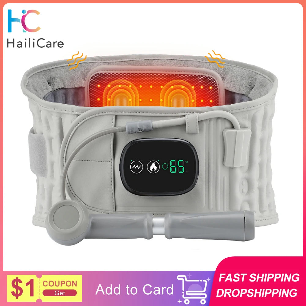 Inflatable Heating Vibration Massage Belt USB Rechargeable Waist Support Back Airbag Abdomen Comfort Device
