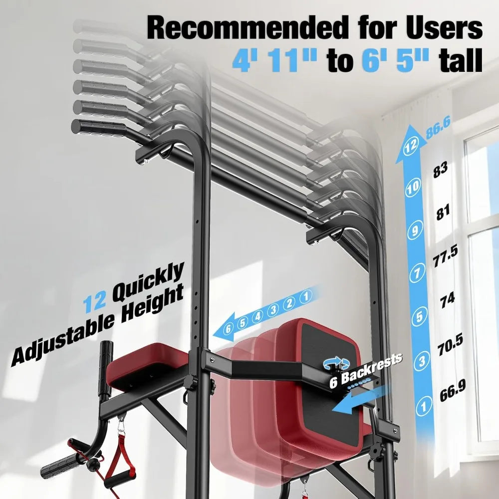 Dskeuzeew Power Tower Pull Up Bar Station, 450LBS Stable Power Tower Training Heavy-Duty Fitness Equipment for Home Gym