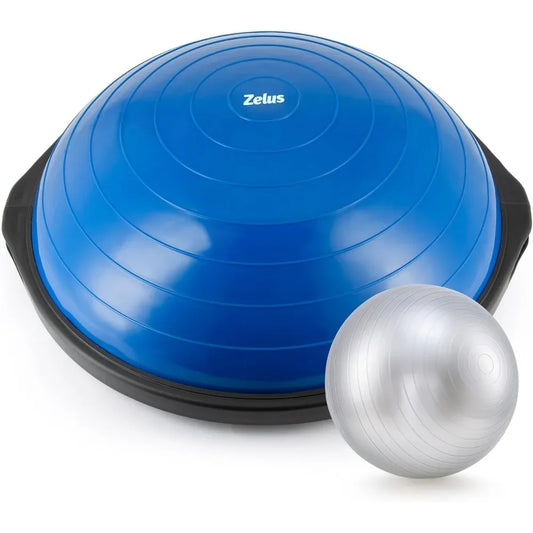 25in Inflatable Half Exercise Ball Balance Trainer 660lb Weight Limit with Nonslip Base Pump and Resistance Bands