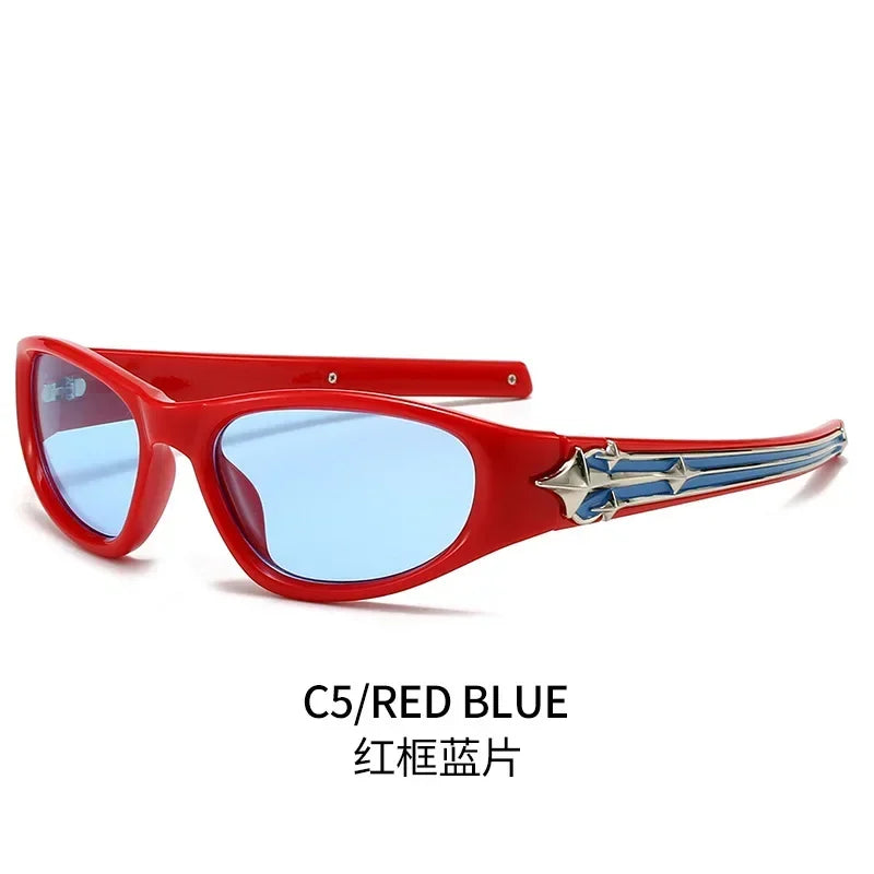 Y2K Fashion Cat Eye Sunglasses Women Men Luxury Brand Design Sun Glasses Popular Punk Hip Hop Rivet Star Eyeglasses Shades UV400