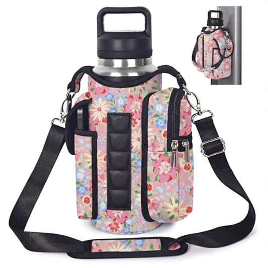 Magnetic Gym Bag for Women Men, Neoprene Water Bottle Carrier Bag with Strap fits 18-40oz, Crossbody Bag with Pockets