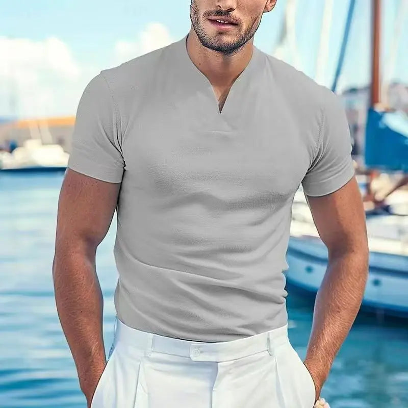 Men's Breathable Polyester V-Neck Tee for Fitness and Outdoor