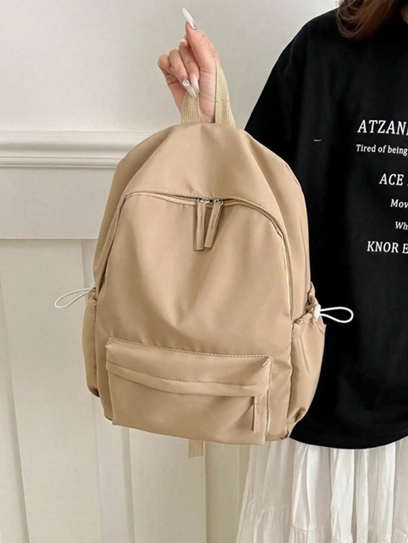 Fashion Casual Solid Color Student Backpack Foldable Multi Compartment Large Capacity Backpack Suitable for Daily Campus Life