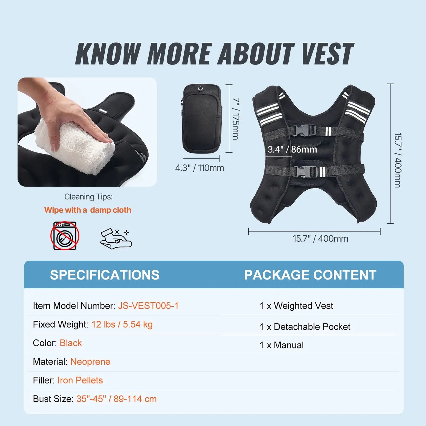 Weighted Vest, 12 lbs Weight Vest with Reflective Stripe, Adjustable Buckle Body Weight Vest for Men Women, Workout Equipment for Strength Training, Running, Jogging, Fitness, and Weight Loss