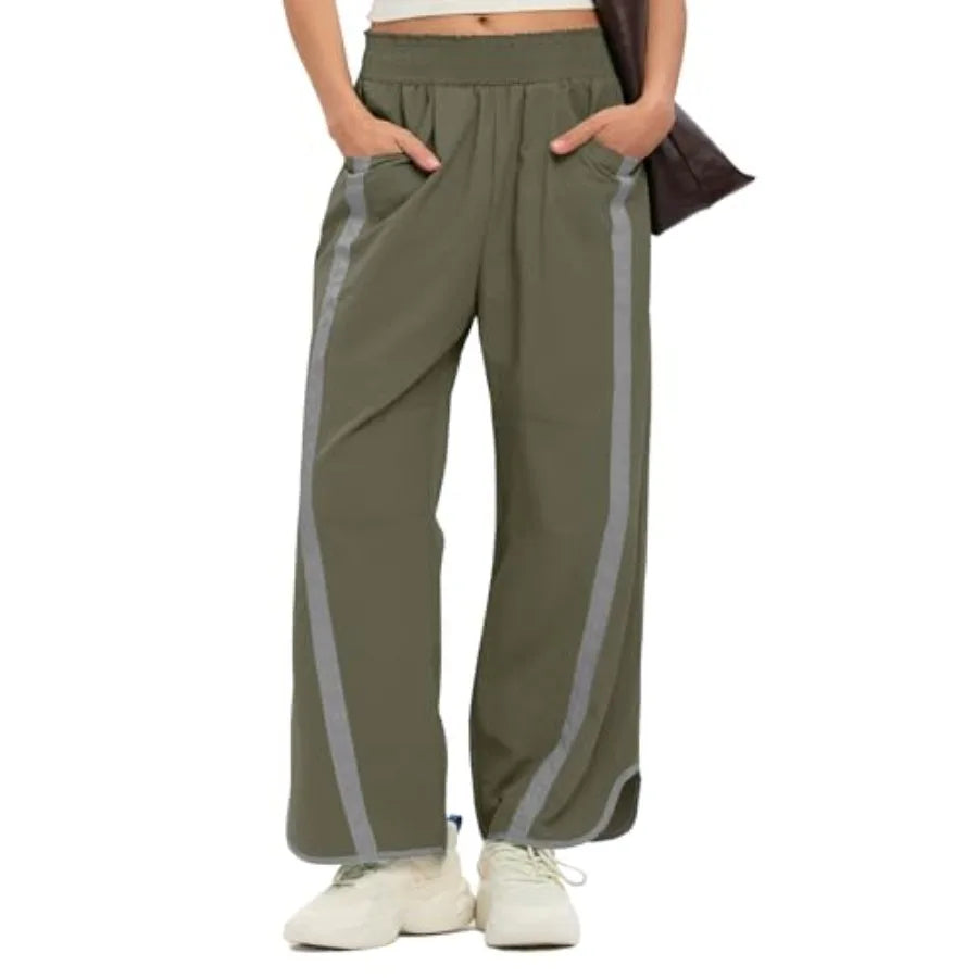 AKEWEI Womens Baggy Wide Leg Pants Summer Casual Elastic Waisted Contrast Color Workout Y2k Track Pants with Pockets