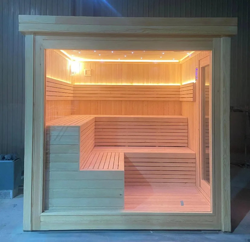 Custom Outdoor Traditional Wet Steam Panoramic Electric Heating Furnace Steam Shower Sauna Room Customized