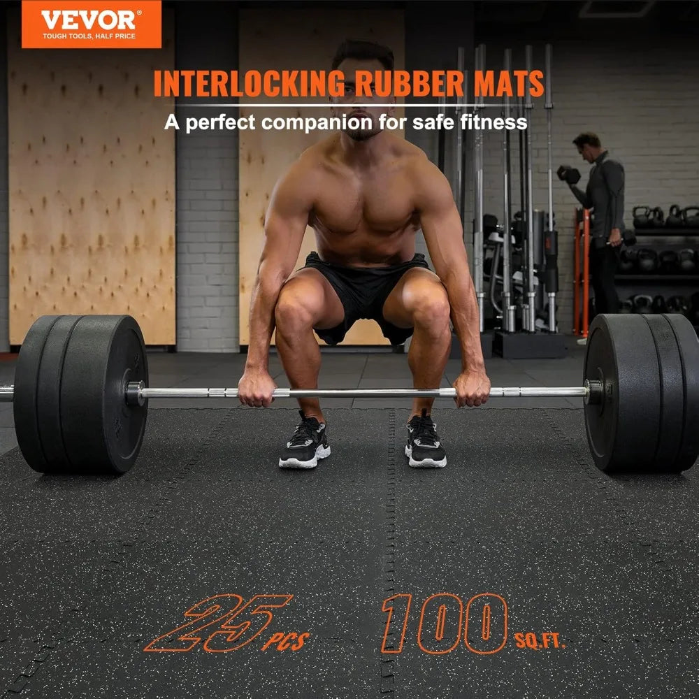 0.56Inch 100sq.ft 25 Tiles Gym Flooring Rubber Top EVA Foam Interlocking Puzzle Workout Mats Black Gray