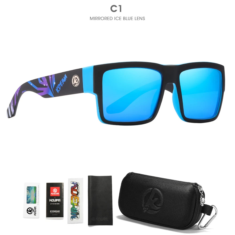 KDEAM All Black Polarized Sunglasses Unisex Square Shaped Polarizing Lens Wide Legged Sun Glasses Fishing Driving Men's Shades
