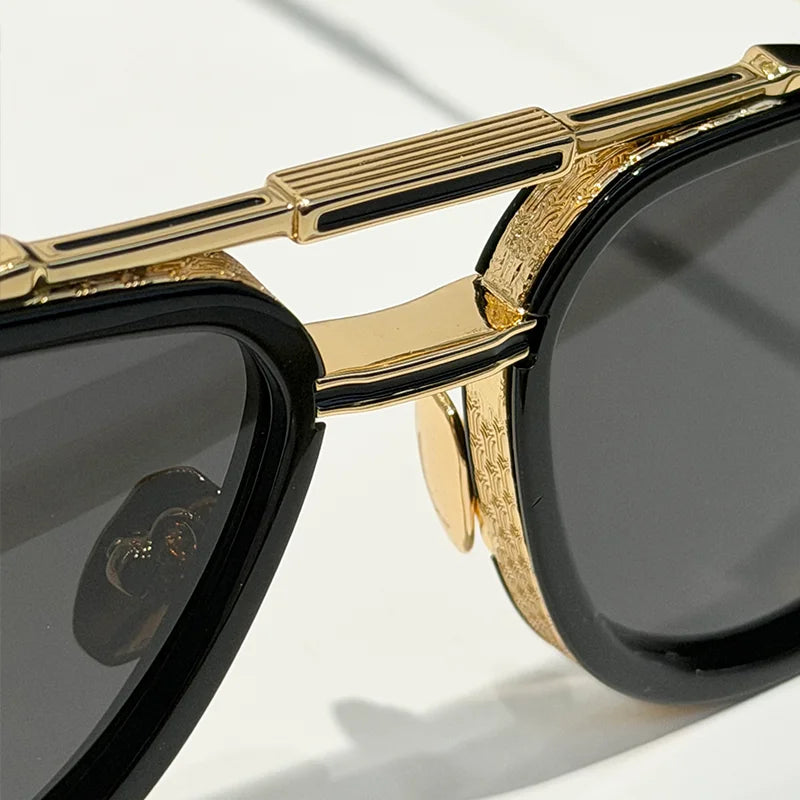 NEVERA Luxury Craft Black Sliver Double Bridge Pilot Sunglasses for Men Original High Street Top Quality Alloy Solar Glasses
