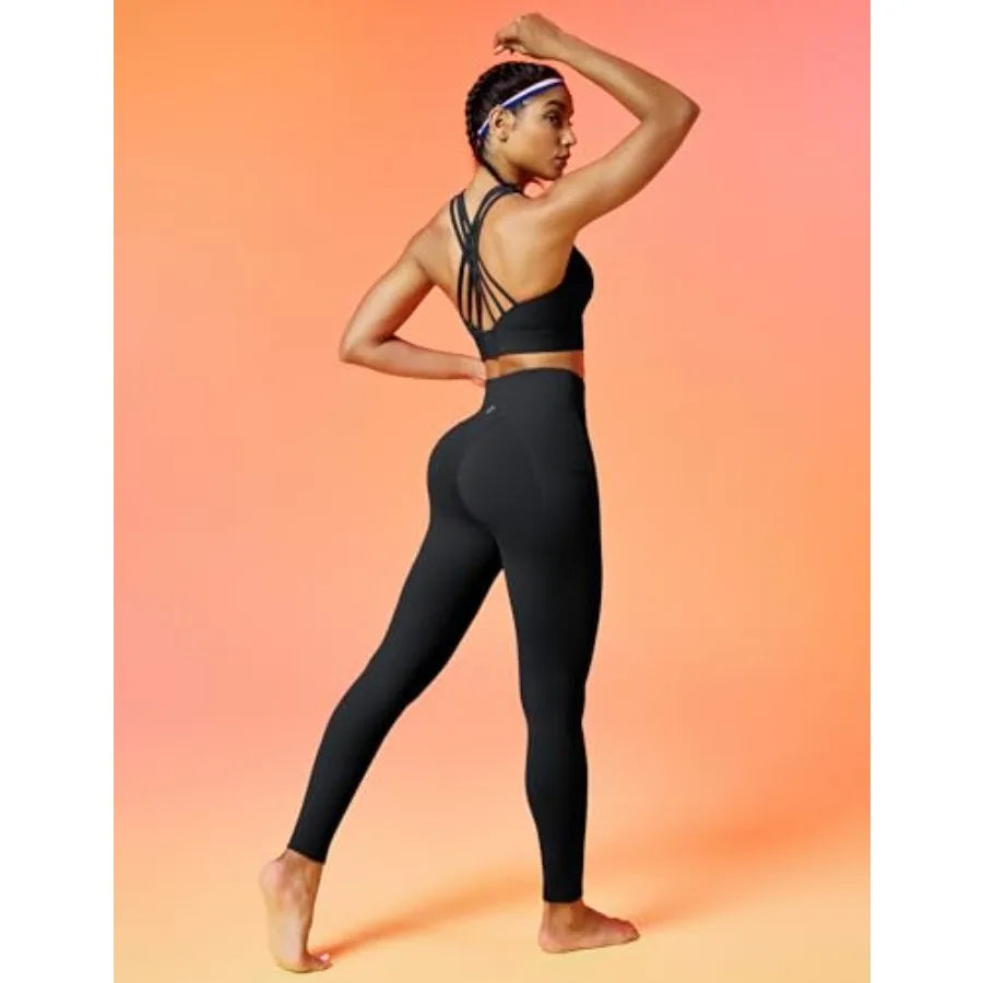 IUGA Womens Hidden Scrunch Butt Lifting Leggings Compression Gym Leggings with Pockets Booty Workout Yoga Pants Tummy Control